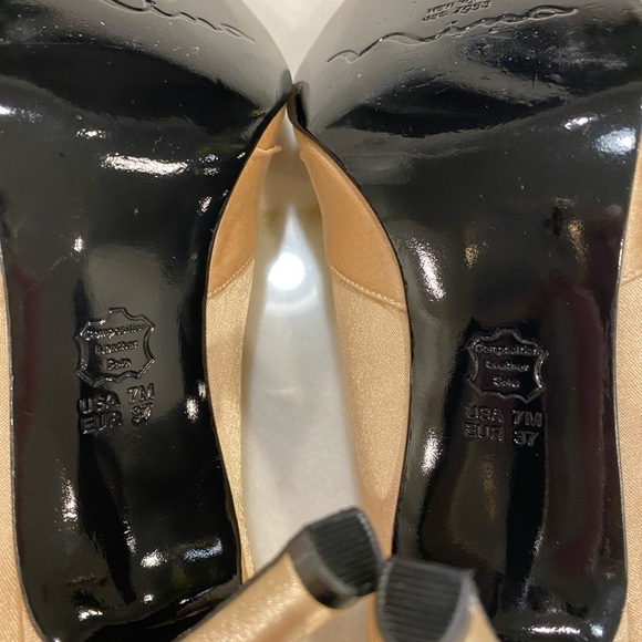 Nina Heels Size 37 US 6.5 Gold Champagne Satin Peep Toe Pleated Bow - Picture 11 of 14